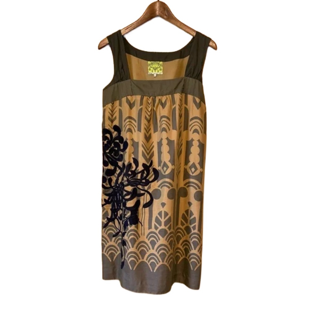 Anthropologie Floreat Art Deco Cocktail Dress with Embroidered Floral Detail